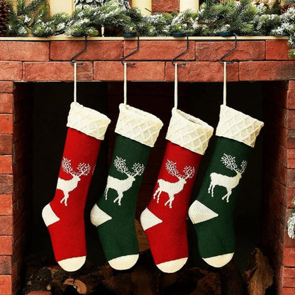 GOER Knit Christmas Stockings - 18" Elk Pattern | Set of 4 Festive Holiday Decor