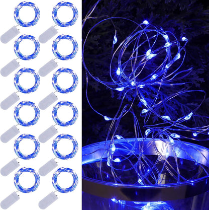 Waterglide 12 Pack Battery Operated Fairy Lights - 7 Ft 20 LED Waterproof Mini String Lights | Blue for DIY Wedding & Party Decor
