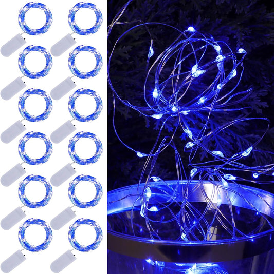 Waterglide 12 Pack Battery Operated Fairy Lights - 7 Ft 20 LED Waterproof Mini String Lights | Blue for DIY Wedding & Party Decor