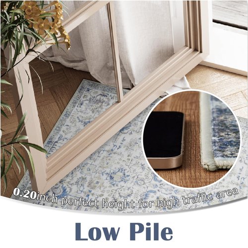 jinchan Runner Rug 3x7 Washable Area Rug Soft Indoor Floor Cover Thin Retro Distressed Blue Multi Carpet Floral Print Country Boho Non Slip for Bathroom Kitchen Bedroom Living Room