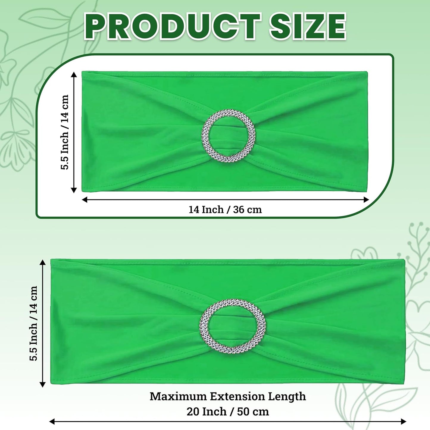 MDS Spandex Chair Sashes - Universal Fit Elastic Stretch Ties with Buckle | Pack of 25 - Light Green