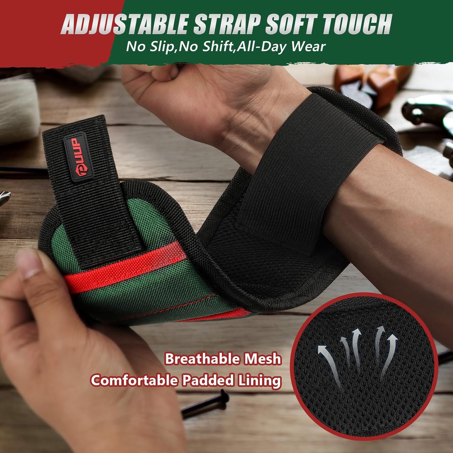UUP Magnetic Wrist Band - LED Light Tool Holder for Screws & Nails | Adjustable Gift for Men, Dad, Mechanic