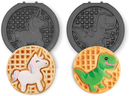 Dash MultiMaker® Mini System Removable Plate Set - Nonstick Fun-Shaped Waffle Plates - 4-Inch Unicorn & Dinosaur (Two-Pack)