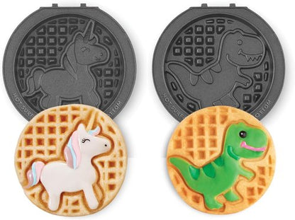 Dash MultiMaker® Mini System Removable Plate Set - Nonstick Fun-Shaped Waffle Plates - 4-Inch Unicorn & Dinosaur (Two-Pack)