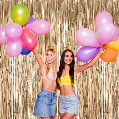 Voircoloria Champagne Foil Fringe Backdrop Curtains - 4 Pack Tinsel Streamers for Parties & Events