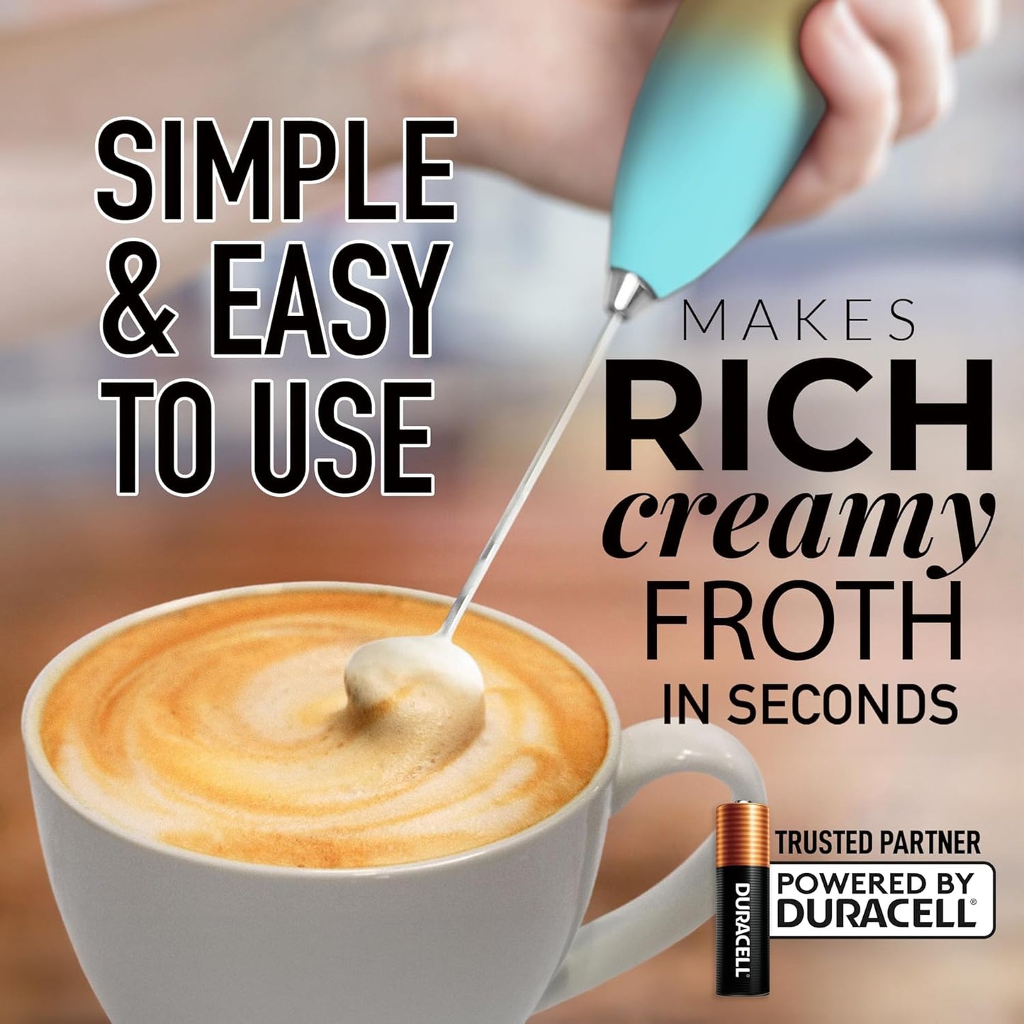 Zulay Kitchen Milk Frother Handheld Electric Whisk with AA Duracell Batteries – Durable Drink Mixer for Coffee, Lattes, Cappuccinos & More - Cupcake