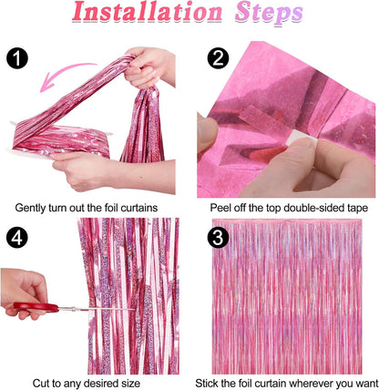 Skiennix Pink Backdrop - 8 Pack Metallic Glitter Fringe Curtains | 3.28 FT x 7.05 FT for Parties