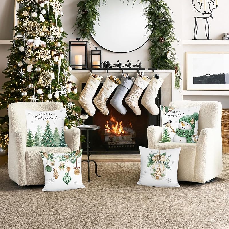 Bonhause Christmas Throw Pillow Covers 20x20 Inch Set of 4 — Winter 5+20"x20" Variation