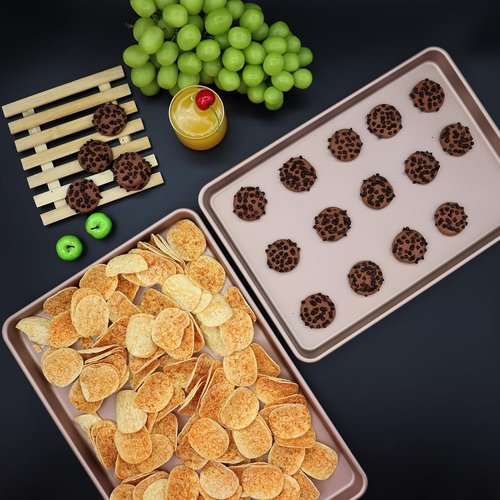 Heavy Duty 3-Pack Nonstick Carbon Steel Baking Sheet Set | Large 17.8"x12" & Medium 15.7"x10.8" Gold Pans for Oven & Roasting
