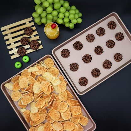 Heavy Duty 3-Pack Nonstick Carbon Steel Baking Sheet Set | Large 17.8"x12" & Medium 15.7"x10.8" Gold Pans for Oven & Roasting