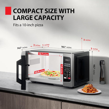 TOSHIBA Small Microwave Oven - 0.9 Cu Ft, 900W, Stainless Steel | 6 Auto Menus & Mute Function