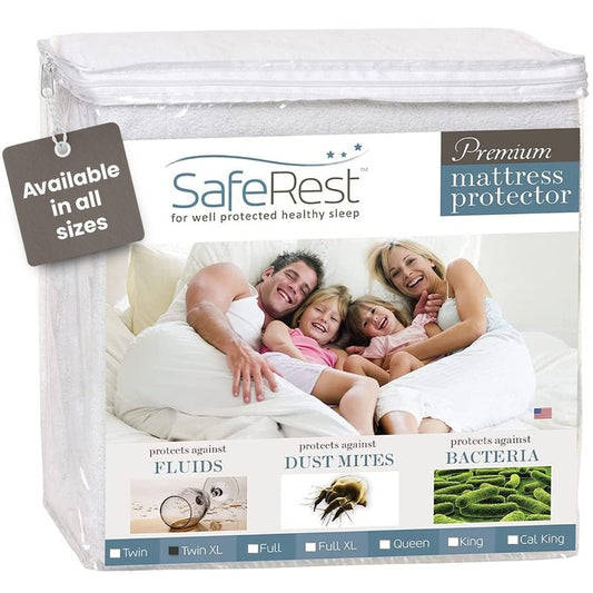 SafeRest Waterproof Twin XL Size Mattress Protector - Fitted with Stretchable Pockets - Machine Washable Cotton Blend Mattress Cover for Bed