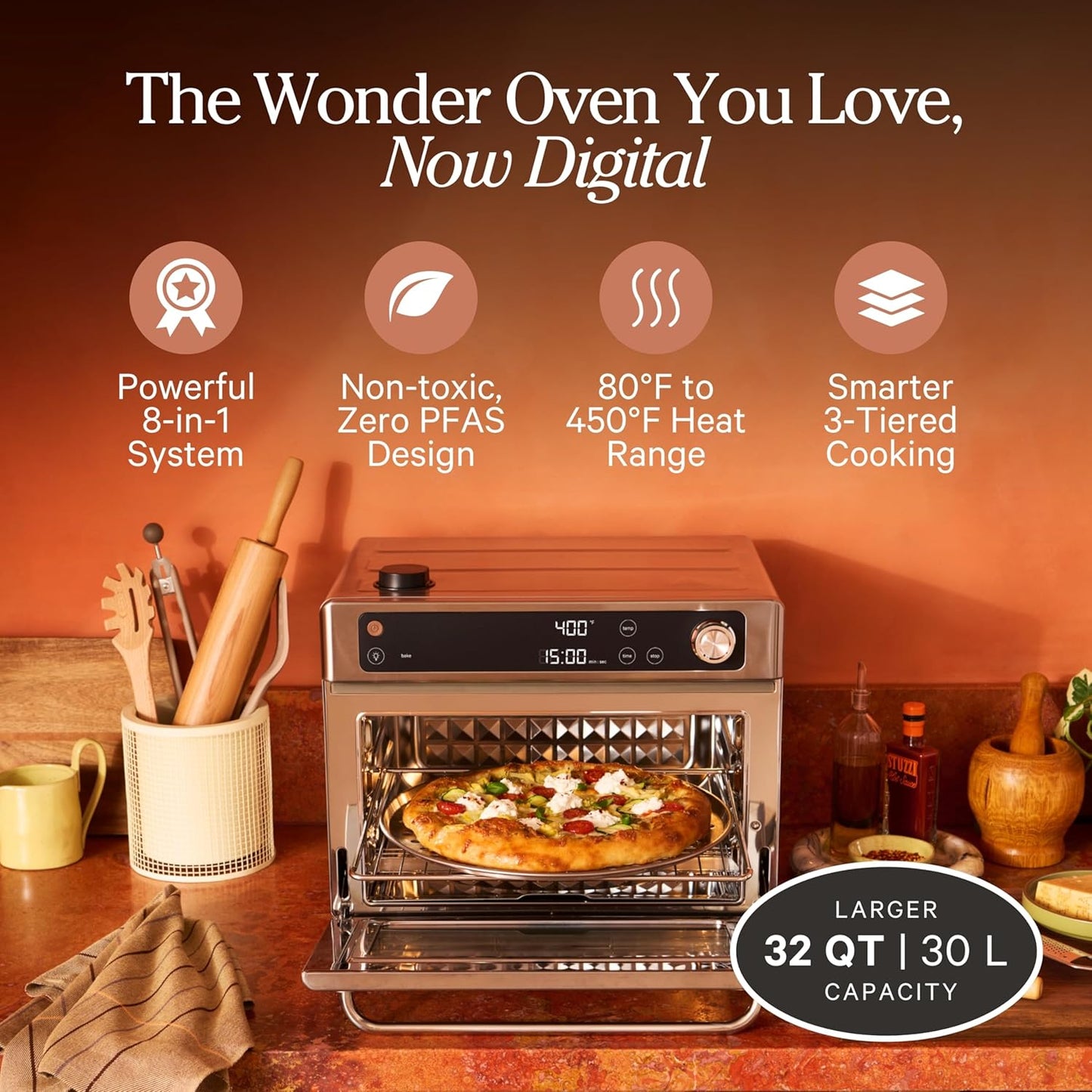 Our Place Wonder Oven Pro - 8-in-1 Digital Air Fryer & Countertop Oven | 32 QT, Stainless Steel - Air Fry, Toast, Roast, Bake, Reheat, Broil, Proof & Dehydrate