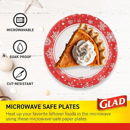 Glad Red Snowflake 7-Inch Disposable Paper Plates, 30 Count - Variation Red+7 Inch