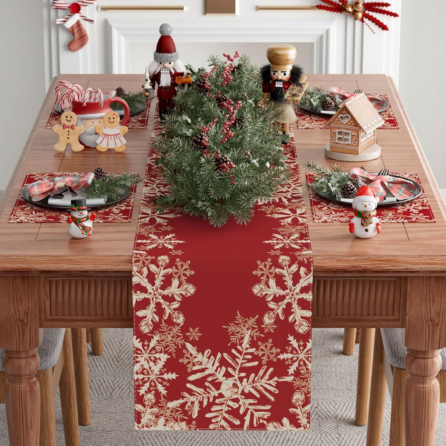 XCHI Red Snowflakes Table Runner - Winter Christmas Holiday Decor for Home & Kitchen | 13x72 Inch