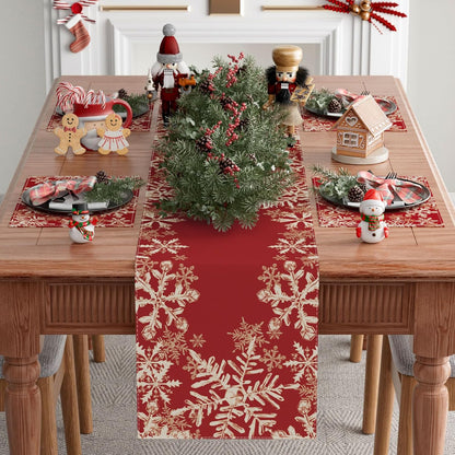 XCHI Red Snowflakes Table Runner - Winter Christmas Holiday Decor for Home & Kitchen | 13x72 Inch