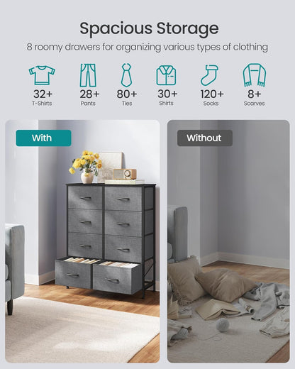 SONGMICS Dresser - Modern Chest of Drawers Storage Organizer Unit, 8 Drawer, Slate Gray