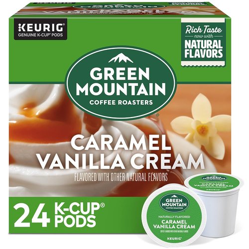 Green Mountain Coffee Roasters Caramel Vanilla Cream | Flavored Light Roast K-Cup Pods - 24 Count