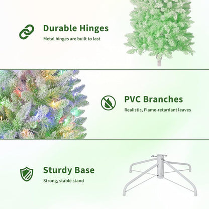 6ft Green Gradient Snow Flocked Prelit Pencil Christmas Tree - 100 Dual Color LED Lights, 320 Tips, Metal Stand (Variation: White & Green Gradient+6ft)