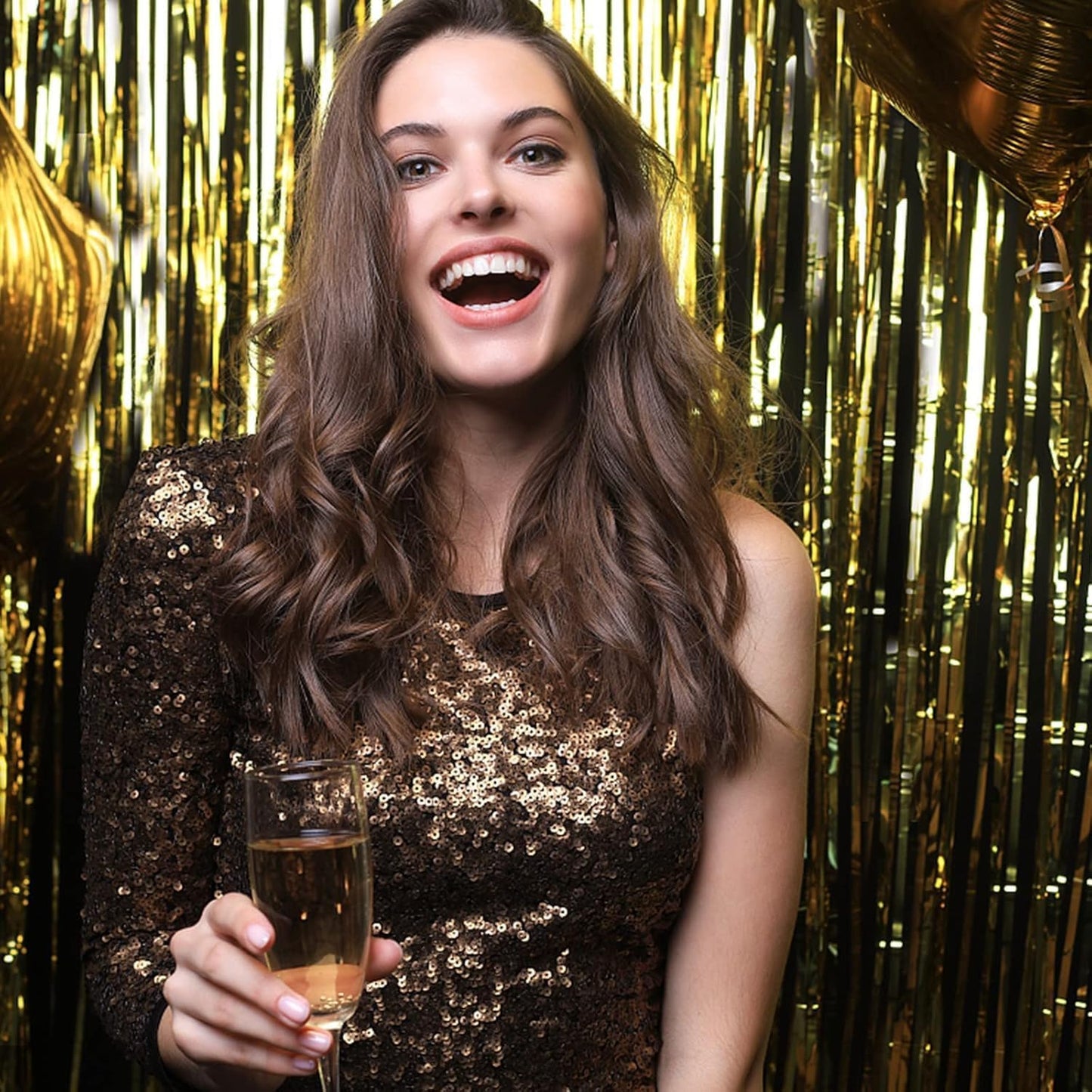 Skiennix Gold Backdrop Foil Curtain - 2 Pack Streamers for Birthday & Party Decorations | Photo Booth Props