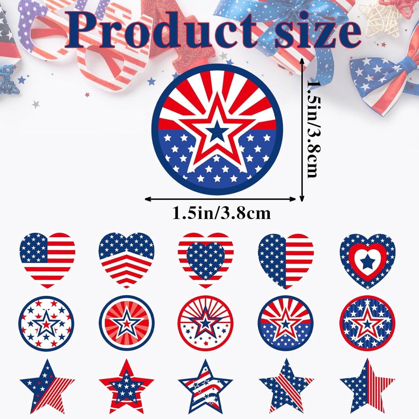 Skiennix 450Pcs Patriotic Independence Day Stickers - 1.5 Inch Red, White & Blue for DIY Decor