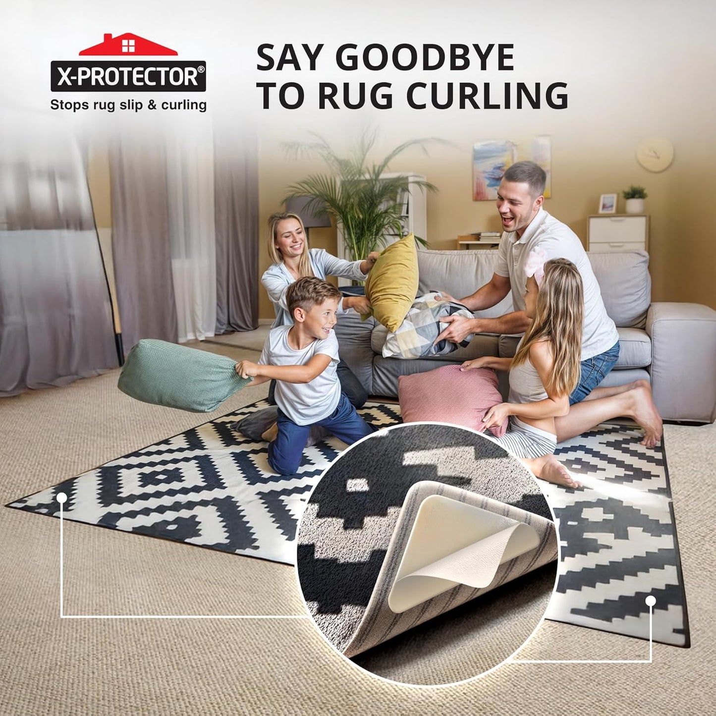 X-Protector Rug Tape | 12 Pcs Anti-Slip & Anti-Curling Carpet Gripper - Premium White Rug Pad