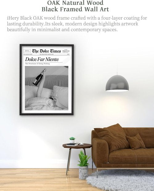 iHery Premium Natural Black Oak Wood Framed Wall Art - Dolce Far Niente Canvas Decor | 12x16in for Girly Dorm & Living Room