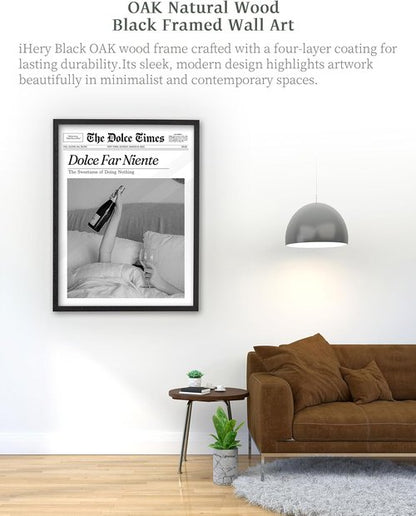 iHery Premium Natural Black Oak Wood Framed Wall Art - Dolce Far Niente Canvas Decor | 12x16in for Girly Dorm & Living Room