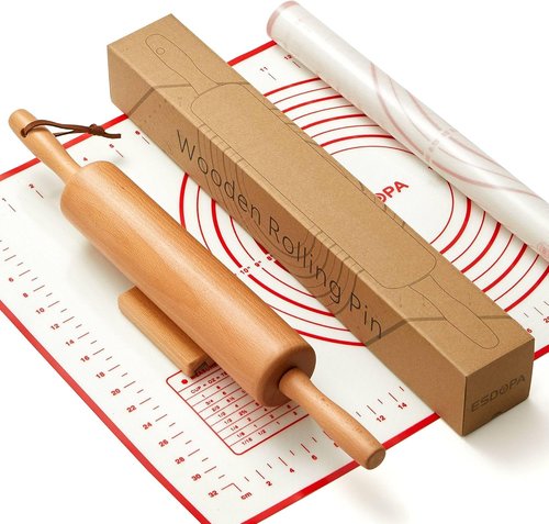 Classic Wood Rolling Pin - 17-Inch Wooden Dough Roller for Baking, Ideal for Pie Crusts & Cookies