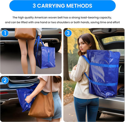 Simple Deluxe Heavy Duty Moving Bags - Extra Large Storage Totes with Lids & Zipper | Blue 4-Pack