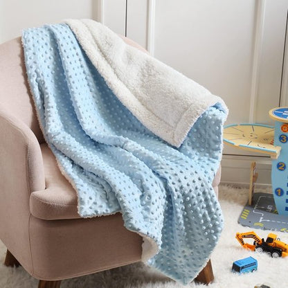 CREVENT Cozy Sherpa Baby Blanket - Soft & Warm for Infants | All-Season Use (30" x 40", Blue Dot)