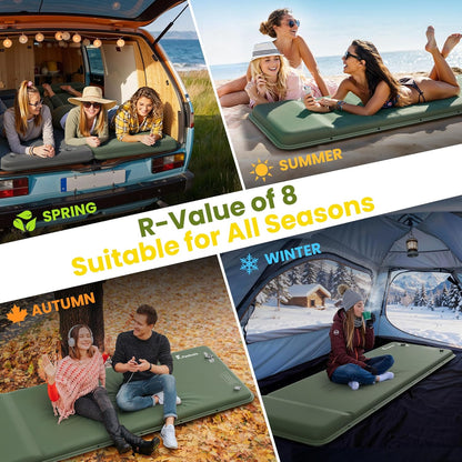 Skiennix Camping Sleeping Pad - Inflatable Memory Foam Mattress with Built-In Foot Pump | Green, 4 Season