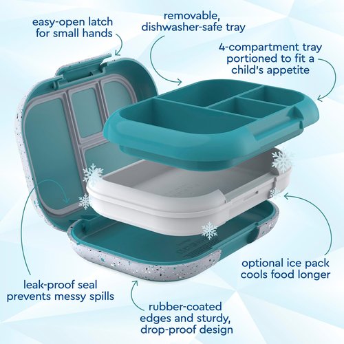 Bentgo Chill Kids Lunch Box - Leak-Proof 4-Compartment Bento with Ice Pack, 3.3 Cup Capacity, BPA-Free, Ages 3-7 (Truly Teal)