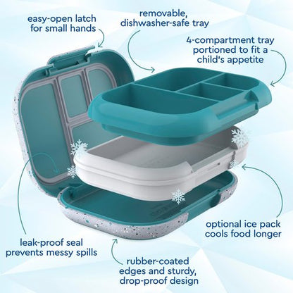 Bentgo Chill Kids Lunch Box - Leak-Proof 4-Compartment Bento with Ice Pack, 3.3 Cup Capacity, BPA-Free, Ages 3-7 (Truly Teal)