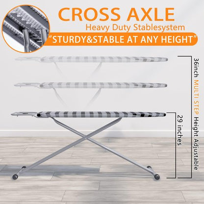 Jakeefud Ironing Board 13" X 43" W/Extra Thick Heavy Duty Padded Cover, Height Adjustable,Heat & Scorch Resistant Fabric, Anti-Skid Feet, Extra Wide, Easy to Fold Checkered Gray