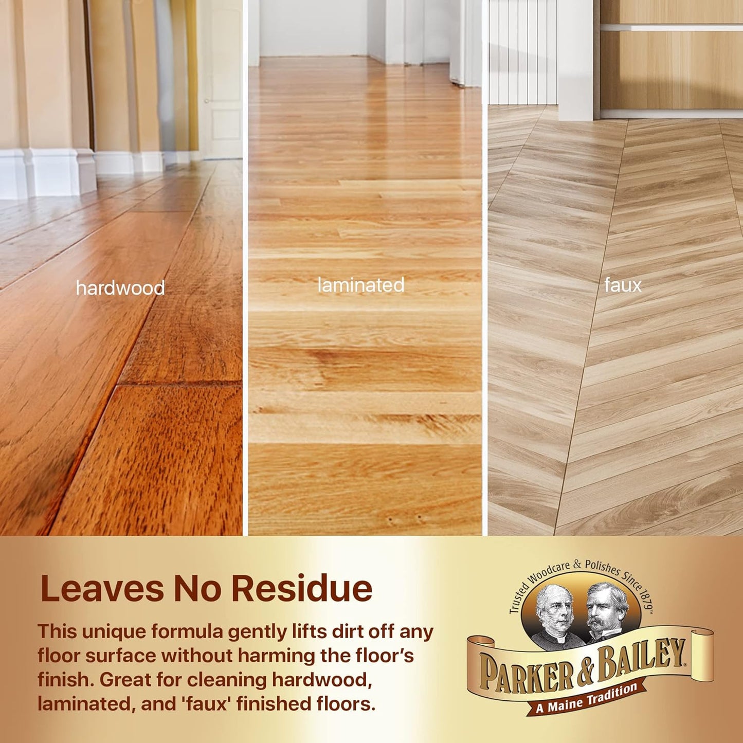 Parker & Bailey Wood Floor Cleaner - Natural Shine Restorer for Hardwood & Laminate Floors | 64oz
