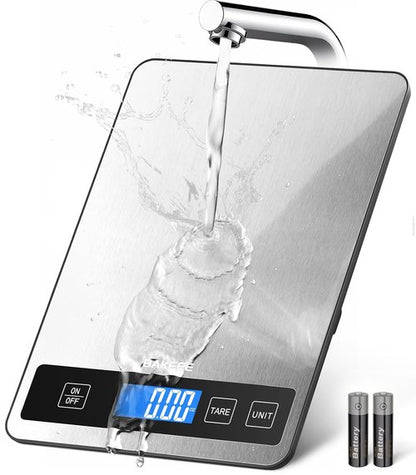Food Scale - Skiennix 15kg/33lb Digital Kitchen Scale with LCD Display & Tare Function | Easy Clean Stainless Steel, Black
