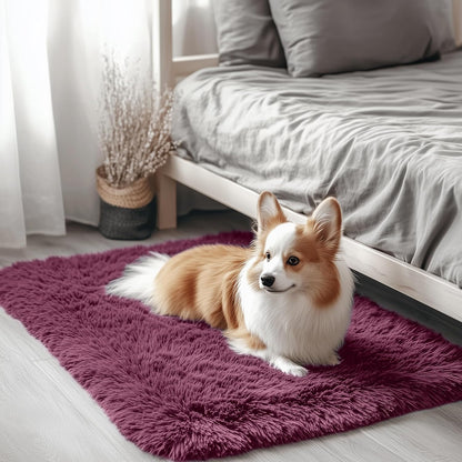 OLANLY Small Bedside Rug - Soft Fluffy Shaggy Indoor Carpet for Bedroom & Living Room | Burgundy 2x3 ft