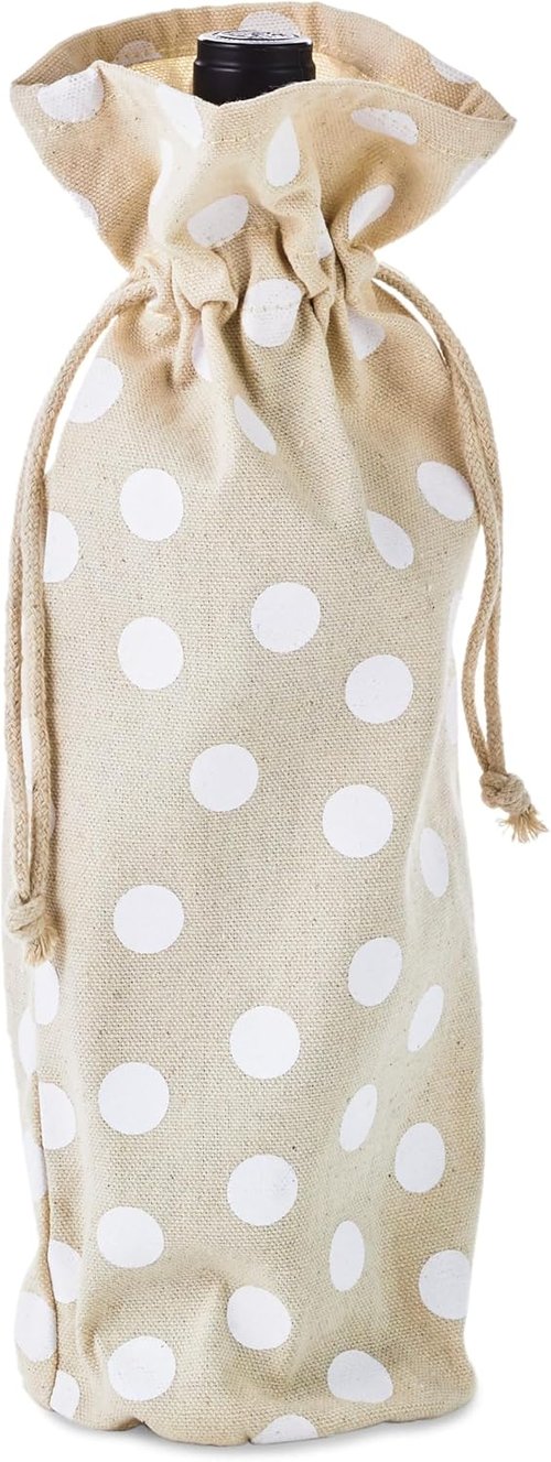 Hallmark Fabric Drawstring Bottle Bags (Pack of 3: White Polka Dots) for Valentine's Day, Housewarmings, Birthdays