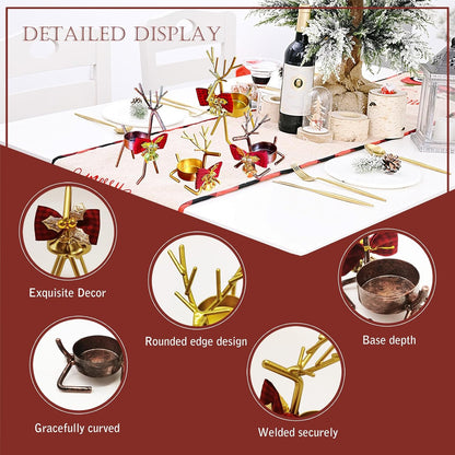Skiennix Christmas Candle Holders - 4pcs Reindeer Tealight Centerpieces | Metal Holiday Decor