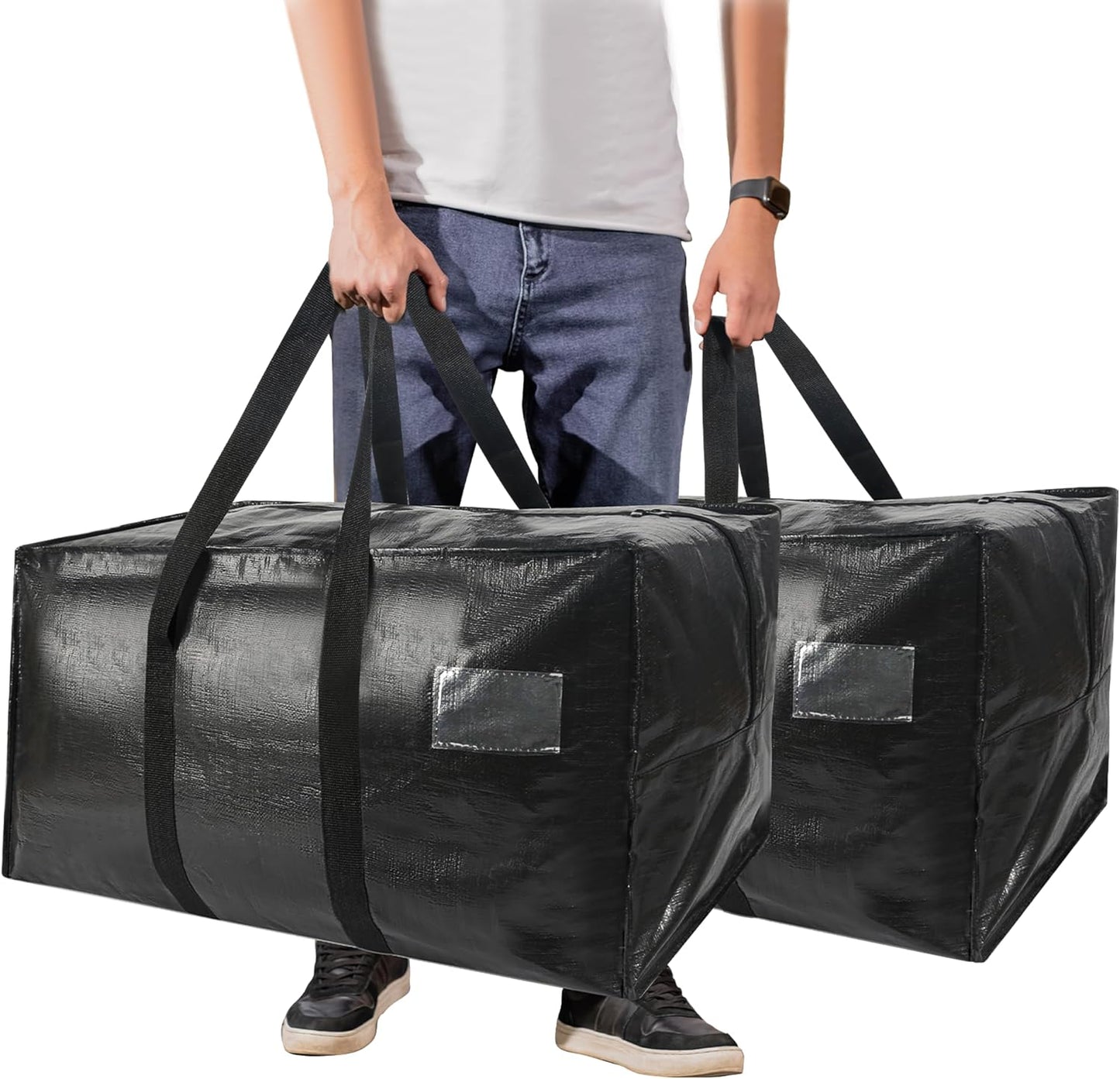 Skiennix Heavy Duty Extra Large Moving Bags - 58 Gallon Jumbo Storage with Strong Zippers & Handles | 2-Pack