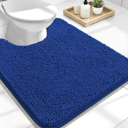 OLANLY Toilet Rugs U-Shaped 24x20, Extra Soft Absorbent Chenille Contour Bathroom Rugs for Toilet, Dry Quickly, Machine Washable, Non-Slip Bath Mat, Royal Blue