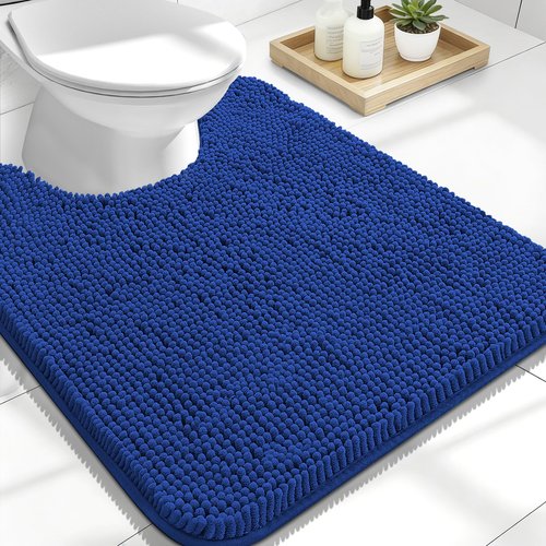 OLANLY Toilet Rugs U-Shaped 24x20, Extra Soft Absorbent Chenille Contour Bathroom Rugs for Toilet, Dry Quickly, Machine Washable, Non-Slip Bath Mat, Royal Blue