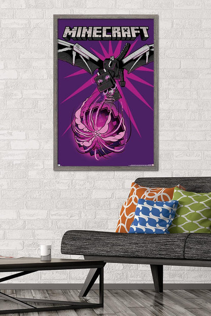 Trends International Minecraft - Dragon Wall Poster, 34L x 22.4W, Barnwood Framed Version