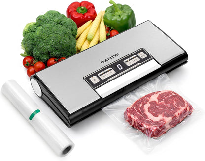 NutriChef Vacuum Sealer Machine - 80kPa Food Sealer with Cutter & Bag Storage | Includes 1 Bag Roll & 5 Vacuum Bags