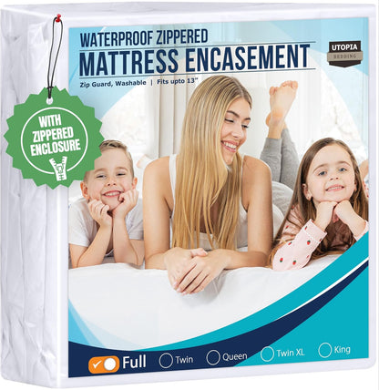 Utopia Bedding Zippered Mattress Encasement - 100% Waterproof & Bed Bug Proof Full Protector | Absorbent Six-Sided Cover
