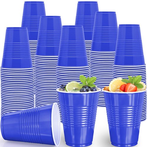 BONSINY Blue Plastic Cups 16 oz, 200 Count Disposable Cups Bulk – Heavy Duty Party Cups for Memorial Day, 4th of July, Graduation, Father’s Day, World Cup, BBQ, Outdoor Gatherings