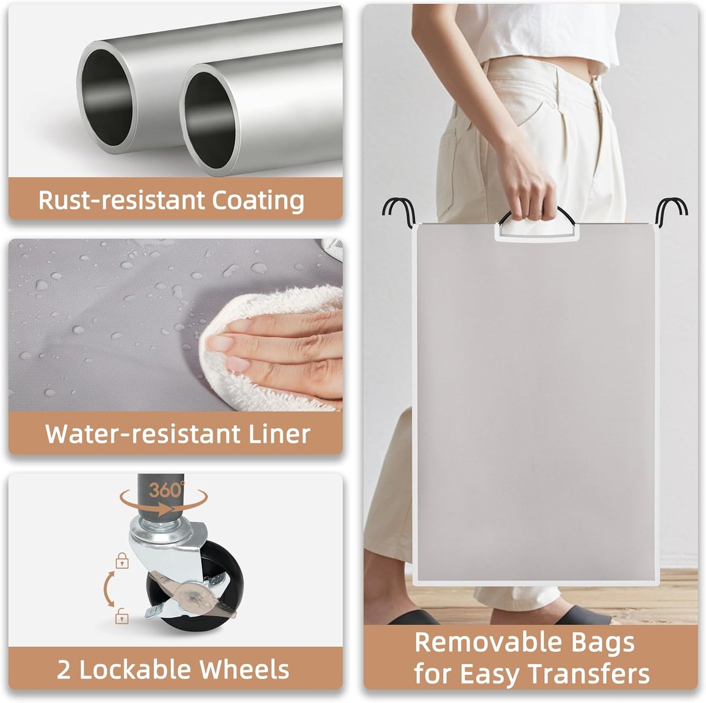 Storage Maniac 3-Section Laundry Sorter - 35.6 Gal Hamper Cart with Lockable Wheels & Removable Bags | Gray