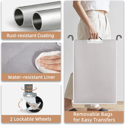 Storage Maniac 3-Section Laundry Sorter - 35.6 Gal Hamper Cart with Lockable Wheels & Removable Bags | Gray