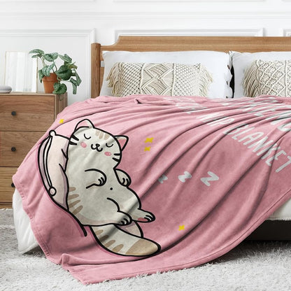 Girlfriend Gift Blanket - 80x60 in Pink Nap Cartoon Cats Cozy Throw